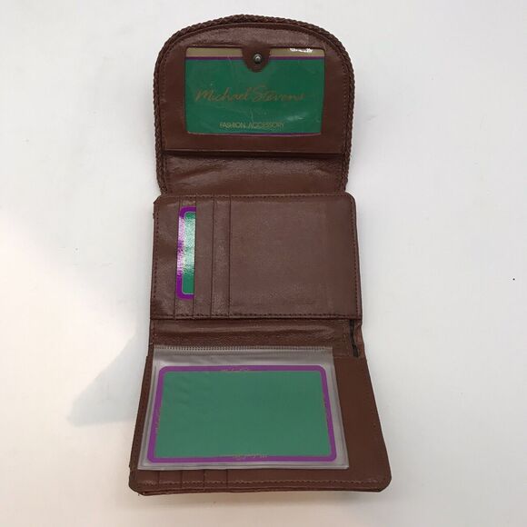 NEW Michael Stevens Brown Tri-Fold Leather Wallet Coin Purse & Card Organizer - Picture 6 of 7